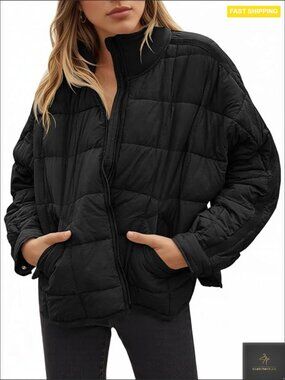 Oversized Lightweight Down Coat Long Sleeve Zip Packable Short Puffer Jackets